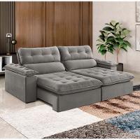 Sofá Retrátil E Reclinável Texas 2,94m Veludo Cor Cinza 2103 Usb Sem Kit Usb - 1