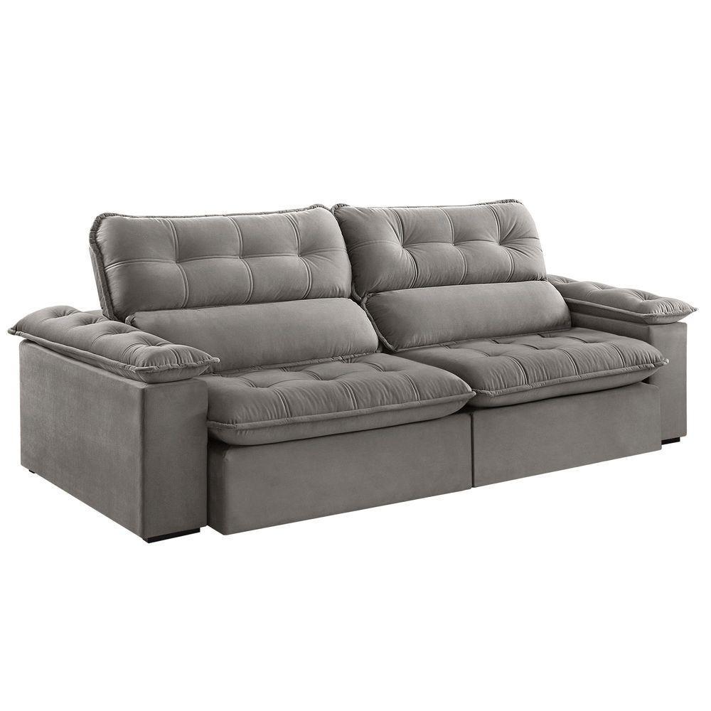 Sofá Retrátil E Reclinável Texas 2,94m Veludo Cor Cinza 2103 Usb Com Kit Usb - 4