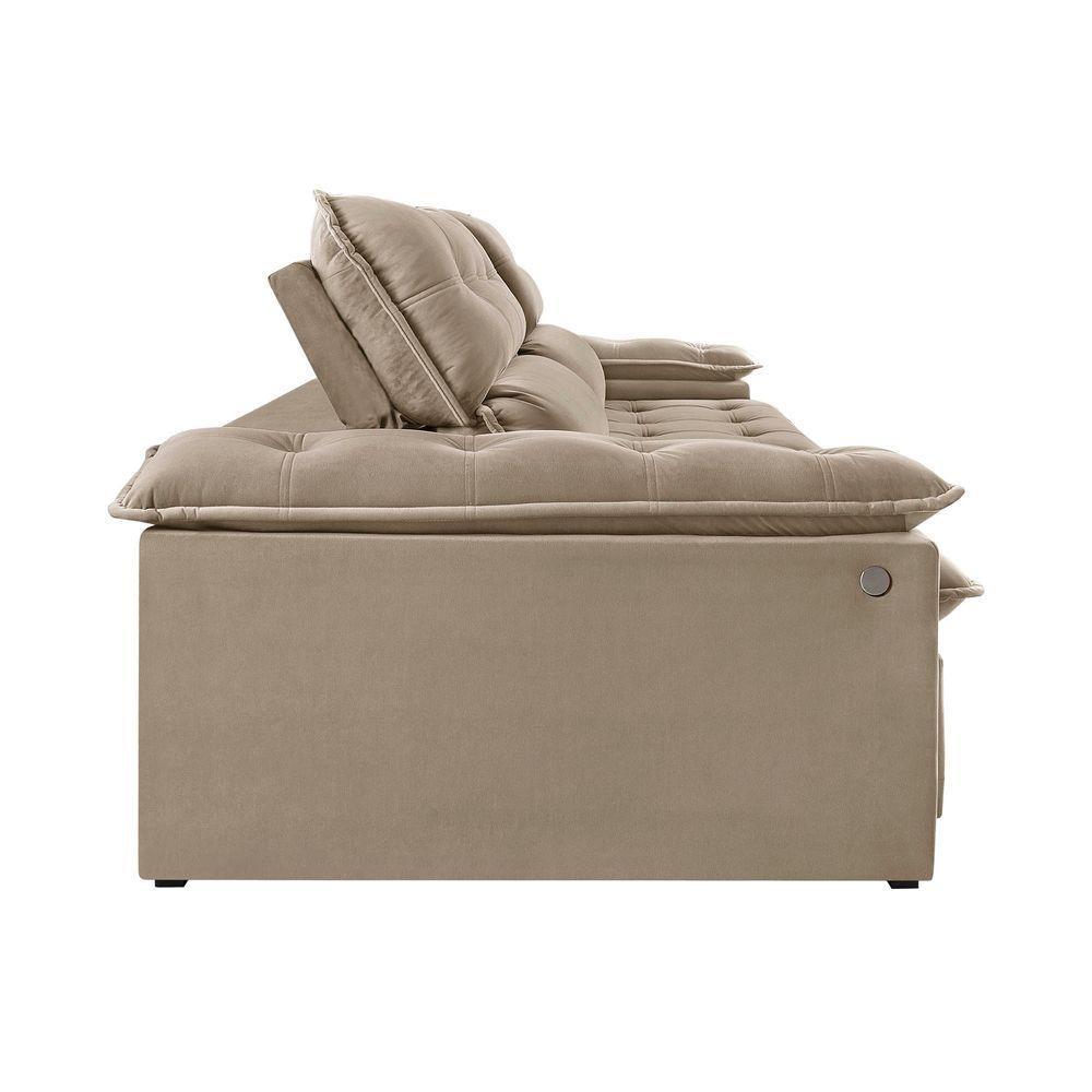 Sofá Retrátil E Reclinável Texas 2,54m Veludo Cor Bege 2137 Usb Com Kit Usb - 5