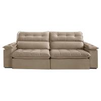 Sofá Retrátil E Reclinável Texas 2,54m Veludo Cor Bege 2137 Usb Com Kit Usb