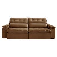 Sofá Retrátil E Reclinável Texas 2,54m Veludo Cor Marrom 2131 Usb Com Kit Usb