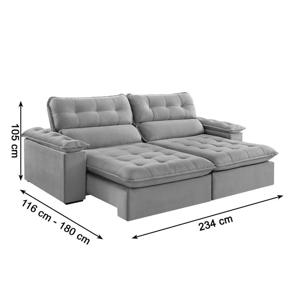 Sofá Retrátil E Reclinável Texas 2,34m Veludo Cor Bege 2137 Usb Sem Kit Usb - 7