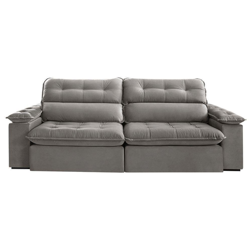 Sofá Retrátil E Reclinável Texas 2,34m Veludo Cor Cinza 2103 Usb Sem Kit Usb - 3