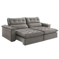 Sofá Retrátil E Reclinável Texas 2,34m Veludo Cor Cinza 2103 Usb Sem Kit Usb - 2