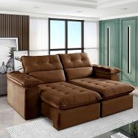 Sofá Retrátil E Reclinável Texas 1,94m Veludo Cor Marrom 2131 Usb Sem Kit Usb - 1