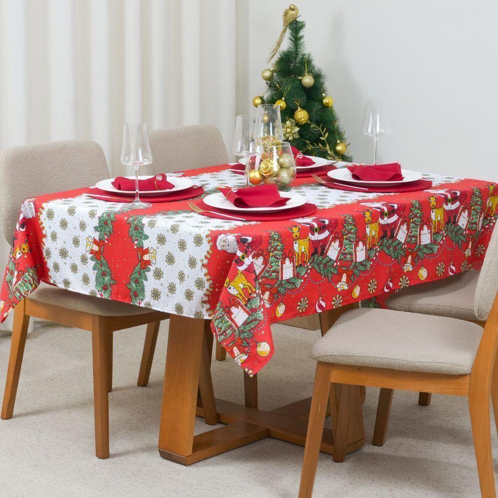 Toalha De Mesa Estampada Brilhare 1 Peça 1,45m X 1,45m 4 Lugares 100% Poliéster Tecido Oxford Natal - Estampa 1 Branco - 2
