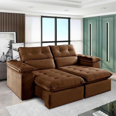 Sofá Retrátil E Reclinável Texas 1,94m Veludo Cor Marrom 2131 Usb Com Kit Usb