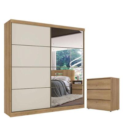 Guarda Roupa Casal Málaga Full Glass 2 Portas Capuccino Off White E Cômoda Gaveteiro Condessa Capuccino - Thb