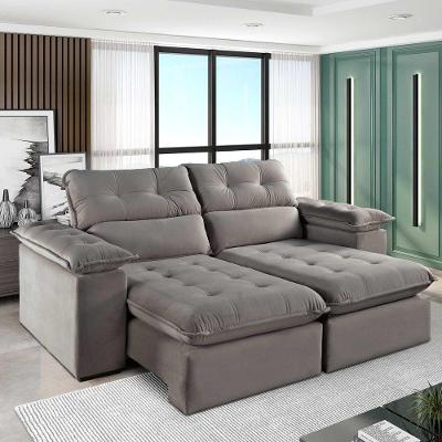 Sofá Retrátil E Reclinável Texas 1,94m Veludo Cor Cinza 2103 Usb Sem Kit Usb