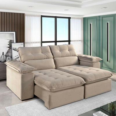 Sofá Retrátil E Reclinável Texas 1,94m Veludo Cor Bege 2137 Usb Sem Kit Usb