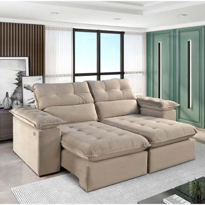 Sofá Retrátil E Reclinável Texas 1,94m Veludo Cor Bege 2137 Usb Com Kit Usb