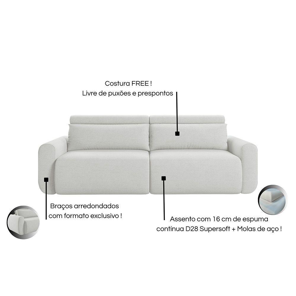 Sofá Retrátil E Reclinável Peony 2,20m Linho Cor Cru 2370 - 3