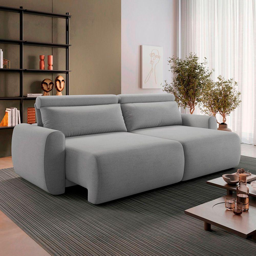 Sofá Retrátil E Reclinável Peony 2,20m Linho Cor Cinza Escuro 2373 - 2