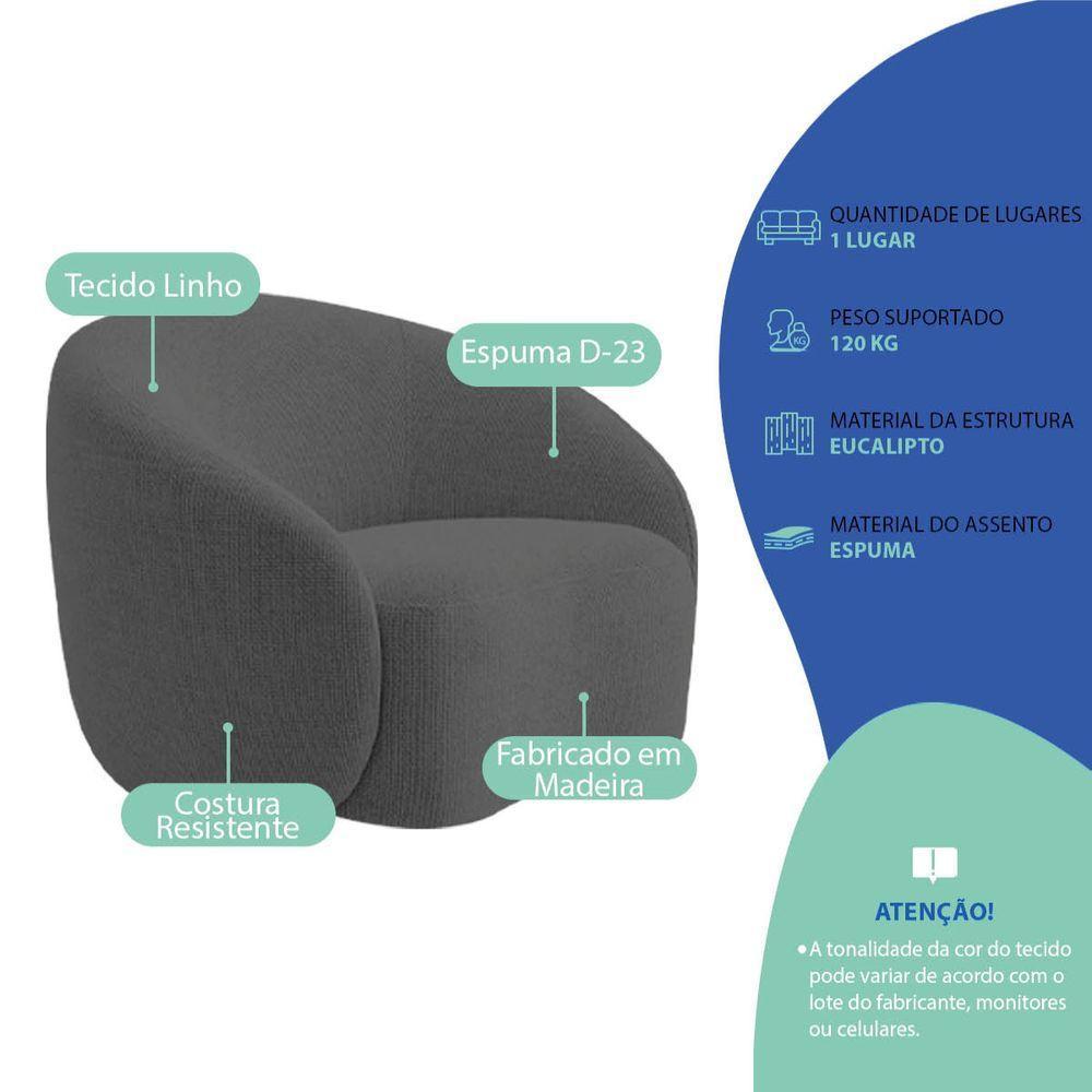 Kit Recamier Curvo Amsterdã 120cm E Poltrona Amore Luxo Linho Cor Cinza Escuro - 7