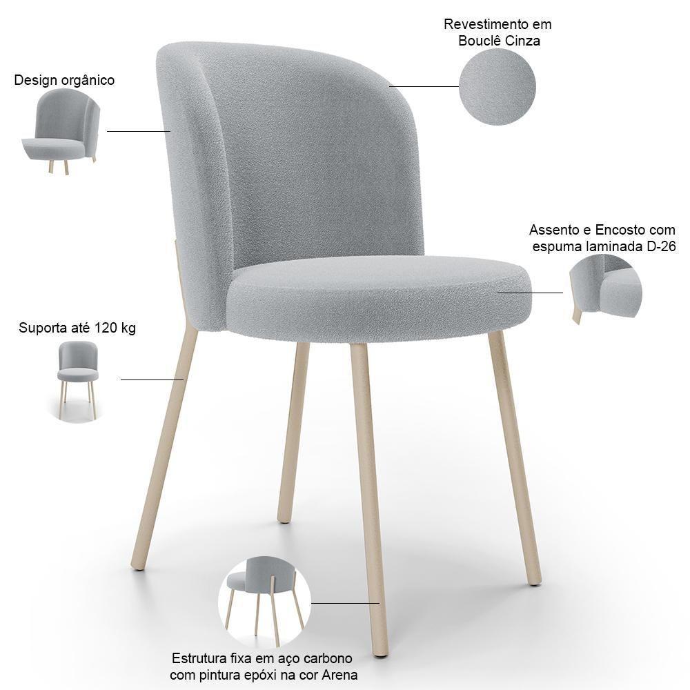 Kit 06 Cadeiras Para Sala De Jantar Cozinha Estofada Gavi Arena L02 Bouclê Cinza - Lyam Decor - 4