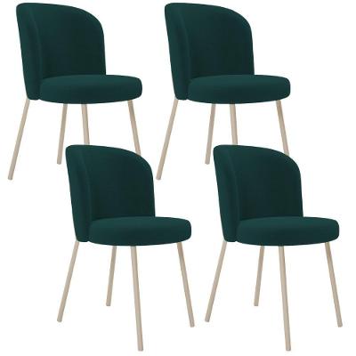 Kit 04 Cadeiras Gavi Estrutura em Aço com Assento em Bouclê Verde Estilo Industrial
