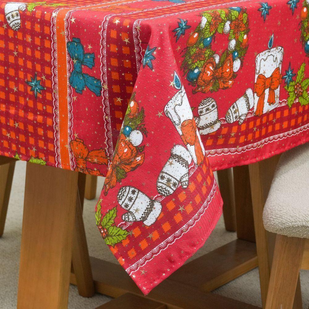 Toalha De Mesa Estampada Brilhare 1 Peça 1,45m X 1,45m 4 Lugares 100% Poliéster Tecido Oxford Natal - Estampa 3 Vermelho - 5