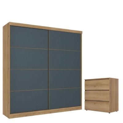 Guarda Roupa Casal Malaga 2 Portas Capuccino Azul Acetinado E Cômoda Gaveteiro Condessa Capuccino - Thb