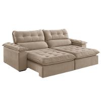 Sofá Retrátil E Reclinável Texas 2,54m Veludo Cor Bege 2137 Usb Sem Kit Usb - 2