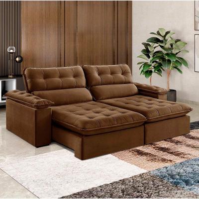 Sofá Retrátil E Reclinável Texas 2,54m Veludo Cor Marrom 2131 Usb Sem Kit Usb