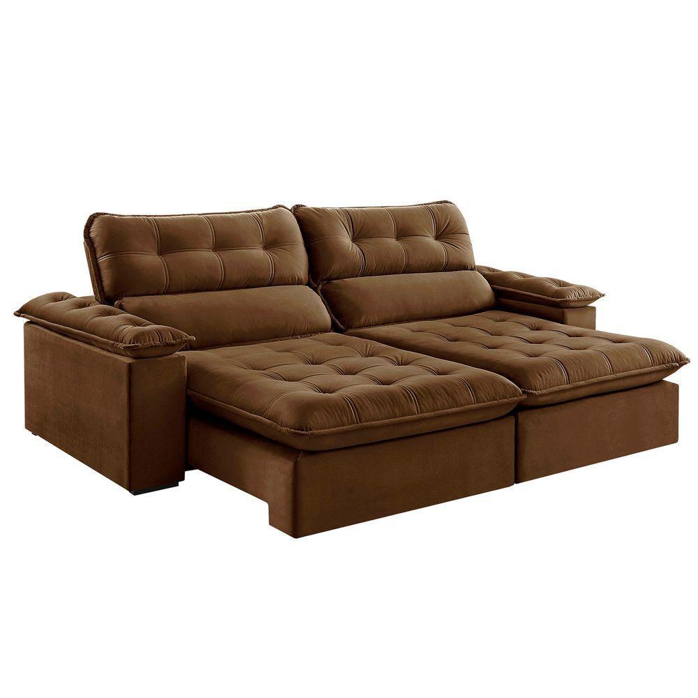 Sofá Retrátil E Reclinável Texas 2,34m Veludo Cor Marrom 2131 Usb Sem Kit Usb - 2