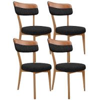 Kit 04 Cadeiras Decorativa Estofada Sala Base Madeira Roy L02 Couríssimo Camel Linho Chumbo - Lyam - 1