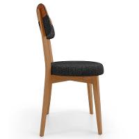 Kit 04 Cadeiras Decorativa Estofada Sala Base Madeira Roy L02 Couríssimo Camel Linho Chumbo - Lyam - 6