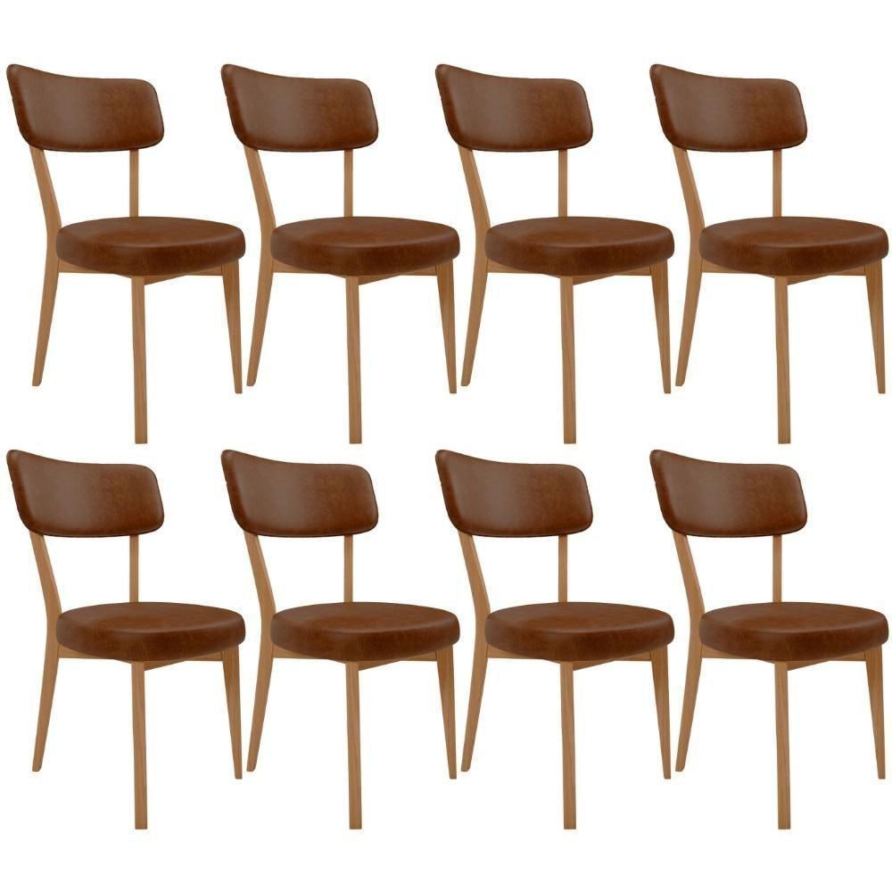 Kit 08 Cadeiras Decorativa Estofada Sala De Jantar Base Madeira Roy L02 Couríssimo Marrom - Lyam - 1