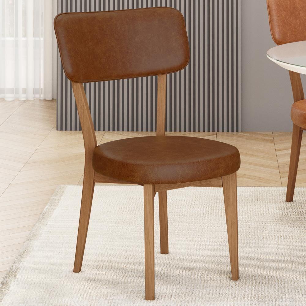 Kit 08 Cadeiras Decorativa Estofada Sala De Jantar Base Madeira Roy L02 Couríssimo Marrom - Lyam - 2