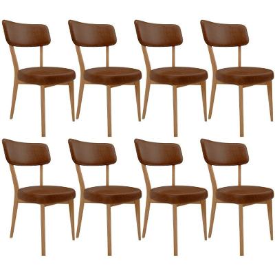 Kit 08 Cadeiras Decorativa Estofada Sala De Jantar Base Madeira Roy L02 Couríssimo Marrom - Lyam