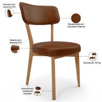 Kit 08 Cadeiras Decorativa Estofada Sala De Jantar Base Madeira Roy L02 Couríssimo Marrom - Lyam