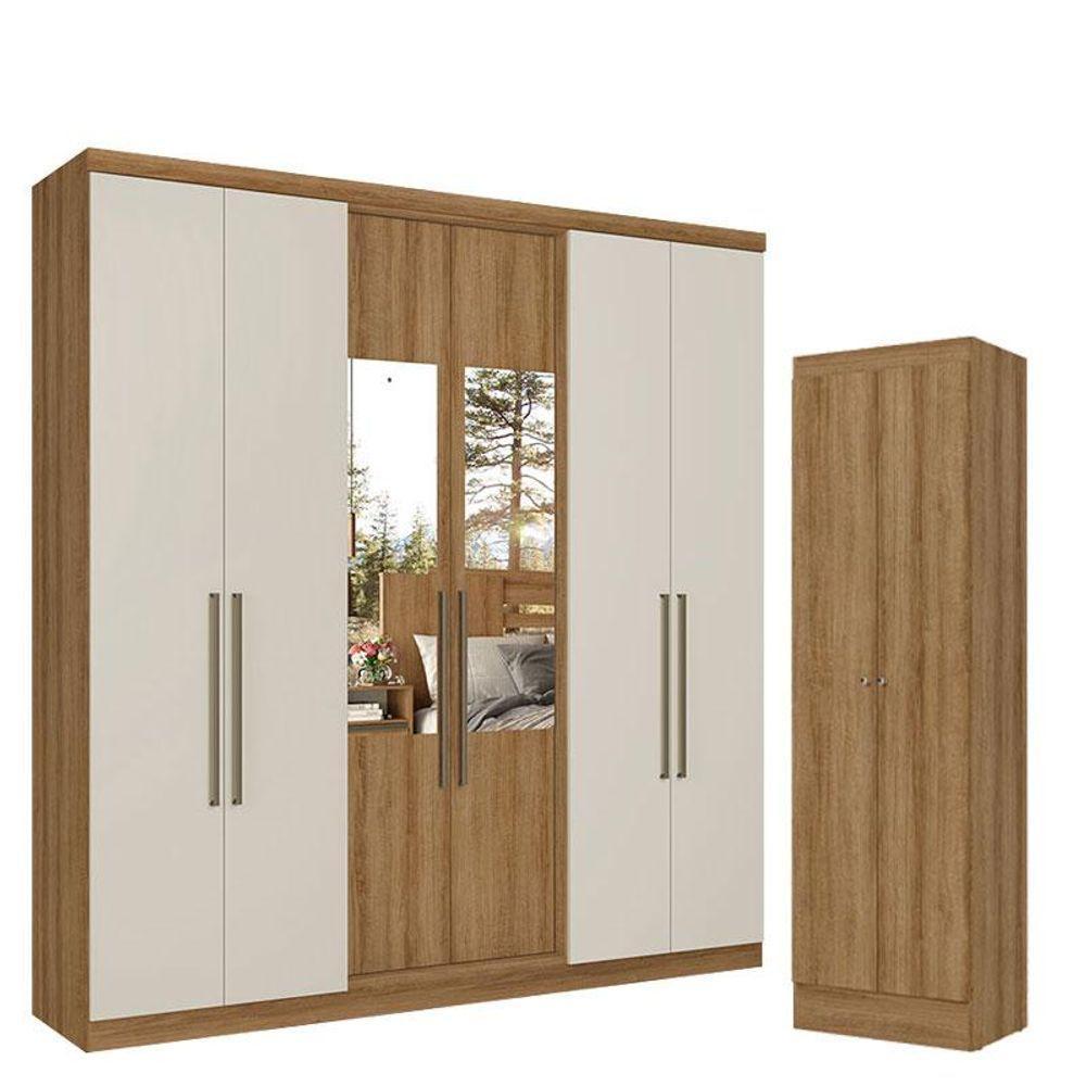 Guarda Roupa Casal Presence Glass 6 Portas Almendra Off White Acetinado E Multiuso Space Almendra - Thb - 1