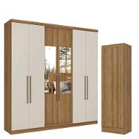 Guarda Roupa Casal Presence Glass 6 Portas Almendra Off White Acetinado E Multiuso Space Almendra - Thb - 1