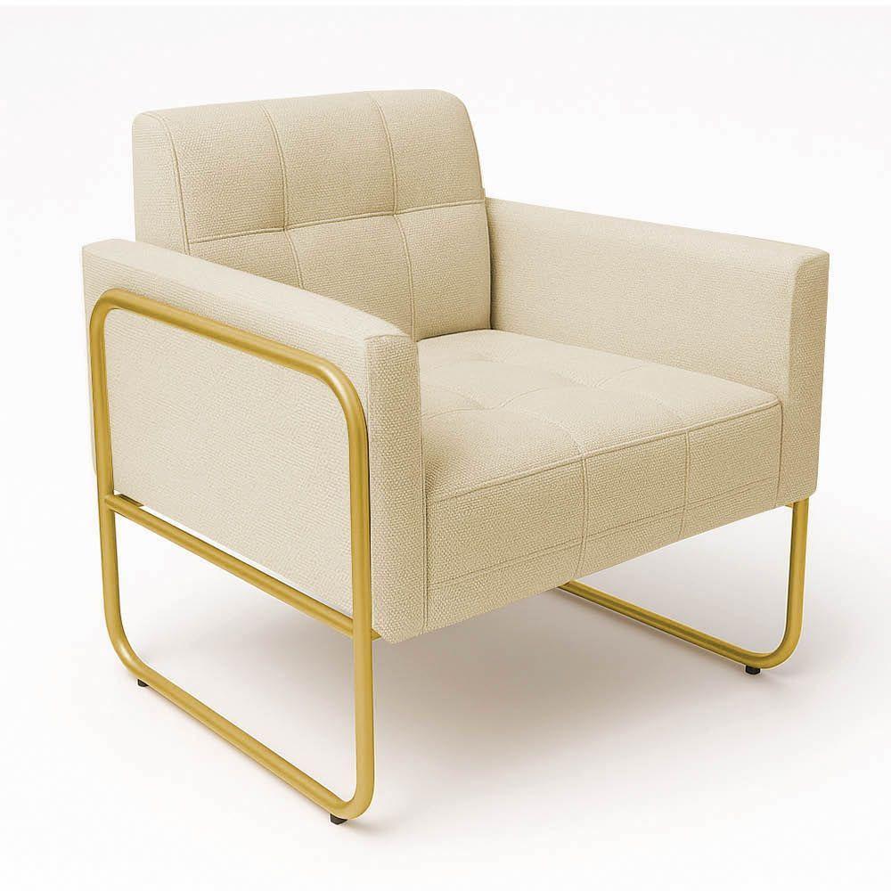 Poltrona Sala Industrial Alta Tubo Dourado Elisa Linho D03 - D'rossi Cor Bege - 5