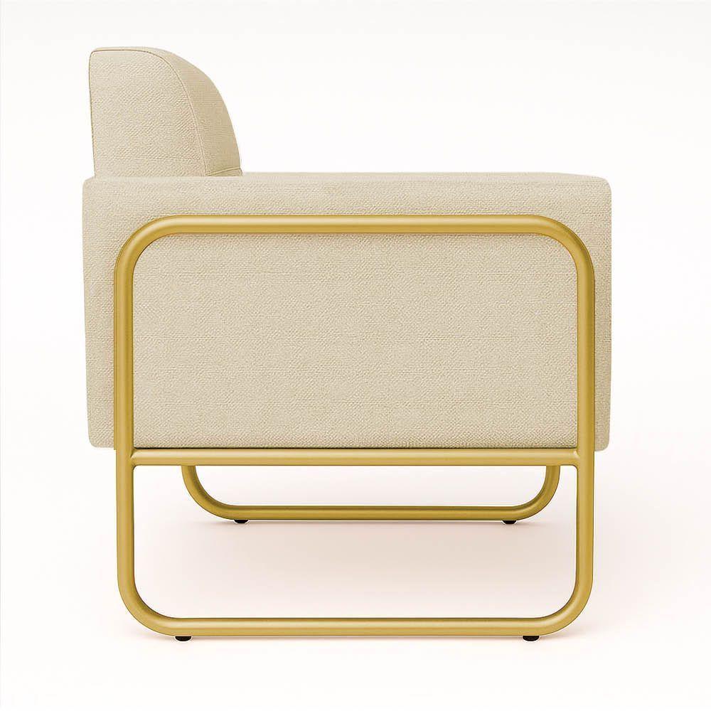 Poltrona Sala Industrial Alta Tubo Dourado Elisa Linho D03 - D'rossi Cor Bege - 6