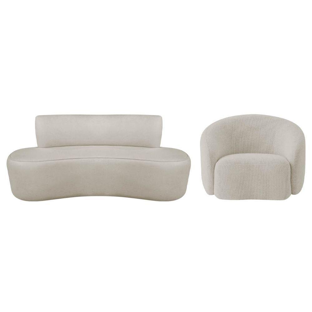 Kit Recamier Curvo Amsterdã 130cm E Poltrona Amore Luxo Linho Cor Bege - 3