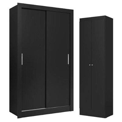 Guarda Roupa Solteiro City 2 Portas Preto Acetinado E Multiuso Space Preto - Thb