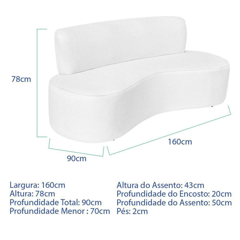 Sofá Curvo 3 Lugares Amsterdã 160cm Suede Cor Branco - 5