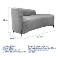 Divã Recamier Orgânico França 220cm Lado Dir Pés Metal Preto Linho Cor Cinza Claro - 6