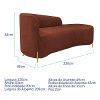 Divã Recamier Orgânico França 220cm Lado Dir Pés Metal Dourado Bouclé Cor Terracota - 6