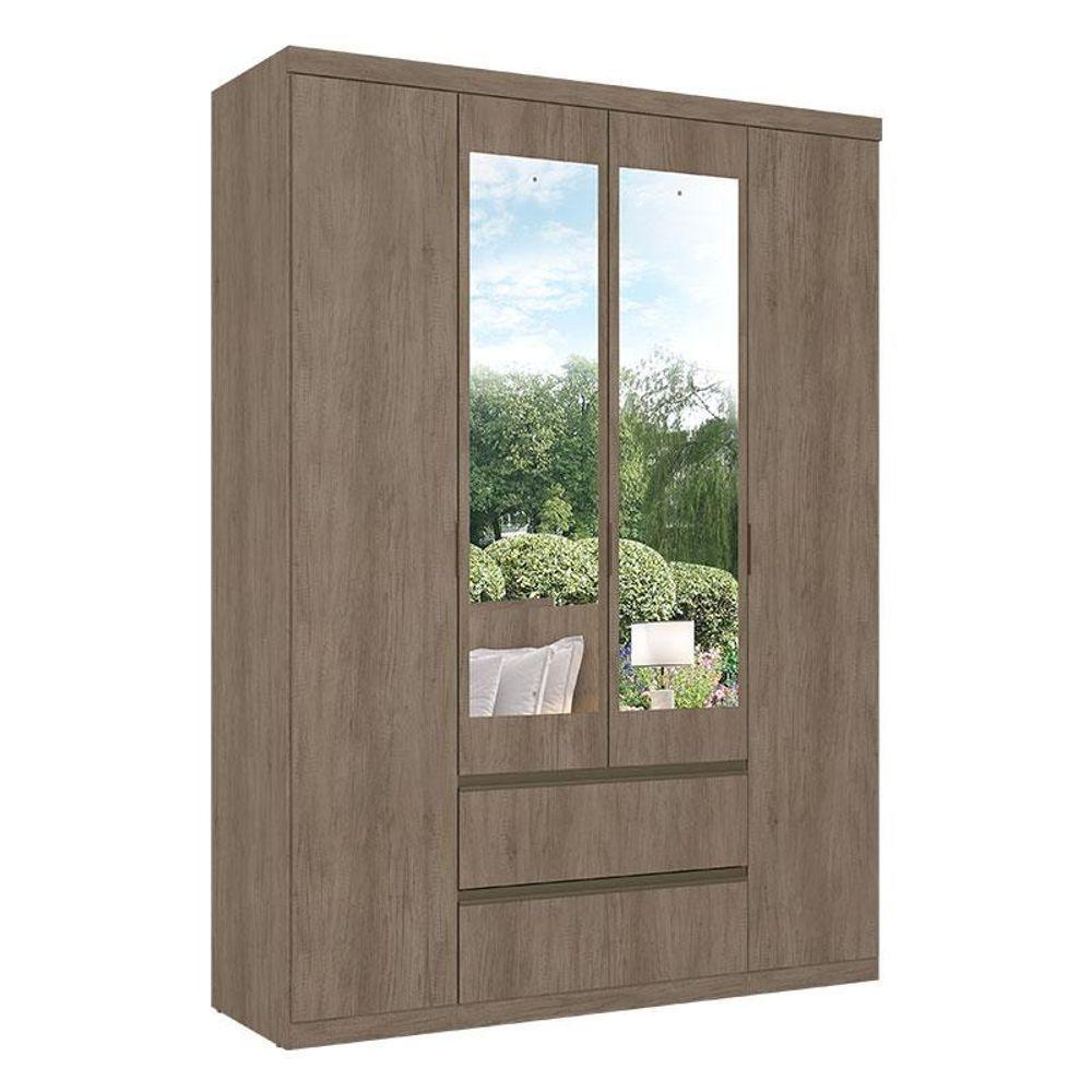 Guarda Roupa Solteiro Nobre Slim Glass 4 Portas E Cômoda Gaveteiro Condessa Rustic Acetinado - Thb - 2