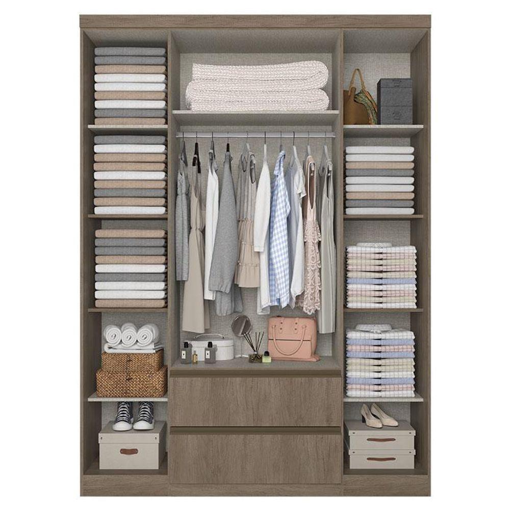 Guarda Roupa Solteiro Nobre Slim Glass 4 Portas E Cômoda Gaveteiro Condessa Rustic Acetinado - Thb - 3