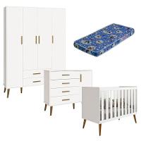 Quarto De Bebê Isis 4 Portas Branco Acetinado Com Colchão Ortobom - Reller - 1