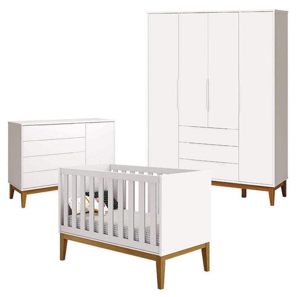 Quarto De Bebê Classic Elfe Branco Acetinado Amadeirado - Reller - 1