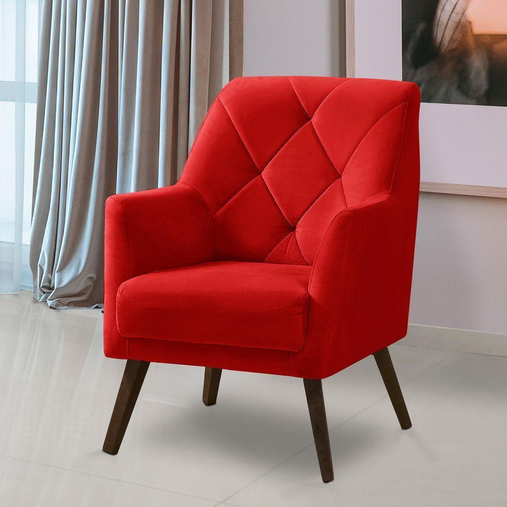 Poltrona Decorativa Retrô Recepção Magali Veludo Vermelho Lansofbr - 2