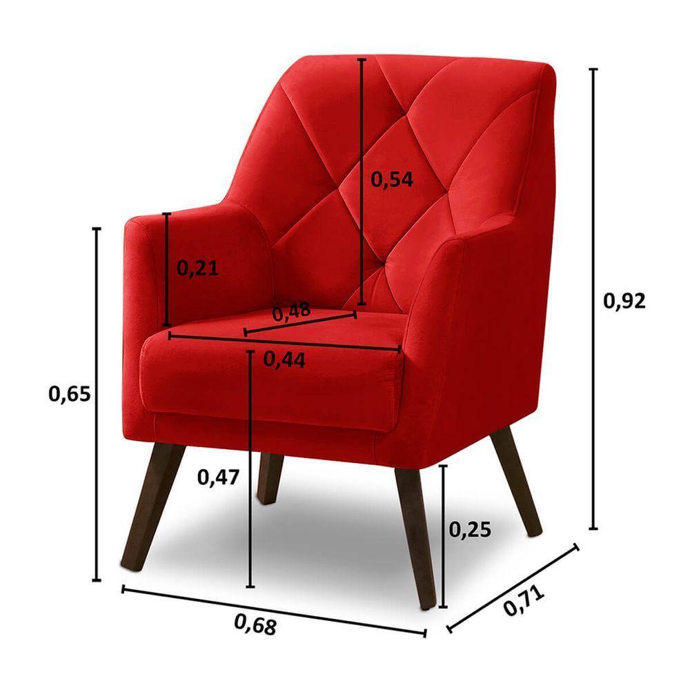 Poltrona Decorativa Retrô Recepção Magali Veludo Vermelho Lansofbr - 6