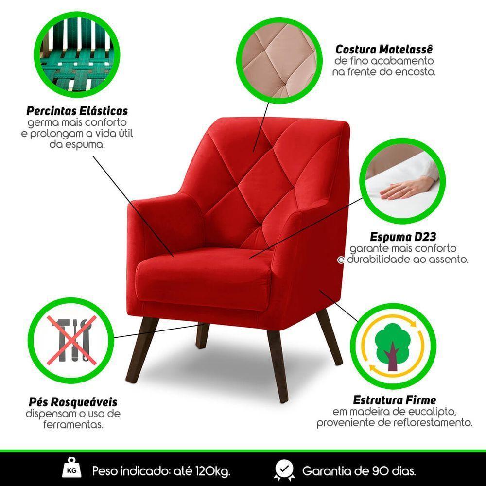 Poltrona Decorativa Retrô Recepção Magali Veludo Vermelho Lansofbr - 7