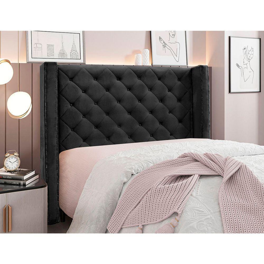 Cabeceira Estofada Egito Spz 160cm Casal Veludo - Amarena Móveis Preto-2237 - 2