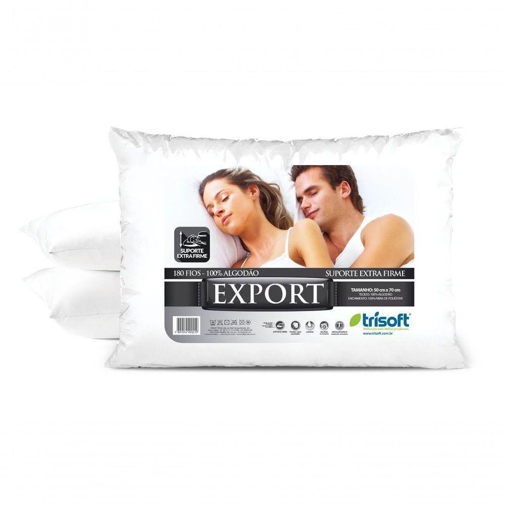 Travesseiro Percal Suporte Extra Firme Export Trisoft Branco - 1