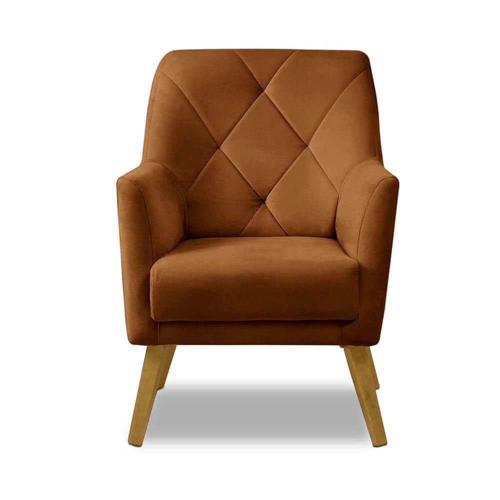 Poltrona Decorativa Bordada Magali Veludo Laranjado Lansofbr - 2